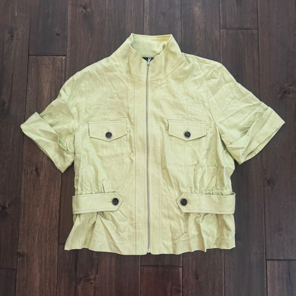 New York & Company Lime Green Short Sleeve Zip Up Utility Jacket XL NWT